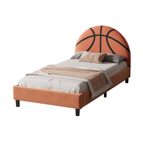 Kepooman Basketball Design Upholstered Twin Platform Bed Sport Style Bed - Orange