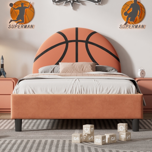 Kepooman Basketball Design Upholstered Twin Platform Bed Sport Style Bed - Orange