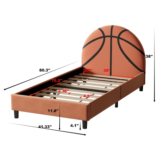 Kepooman Basketball Design Upholstered Twin Platform Bed Sport Style Bed - Orange