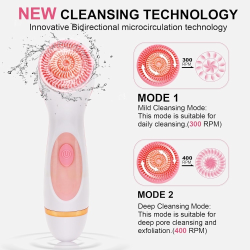 Facial Cleansing Brush,Waterproof Face Scrubber Exfoliator with 3 Brush Heads,Rechargeable Exfoliating Face Brushes for Cleansing & Skin Care