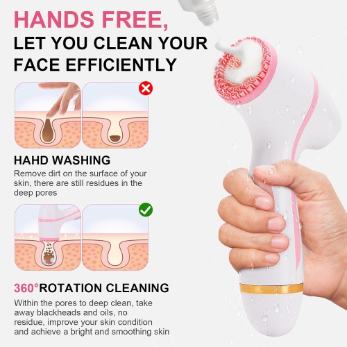 Facial Cleansing Brush,Waterproof Face Scrubber Exfoliator with 3 Brush Heads,Rechargeable Exfoliating Face Brushes for Cleansing & Skin Care