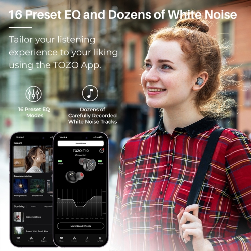 TOZO T10 mini Earbuds Support APP Customize 16 EQ In-Ear Noise Cancelling True Wireless-Black