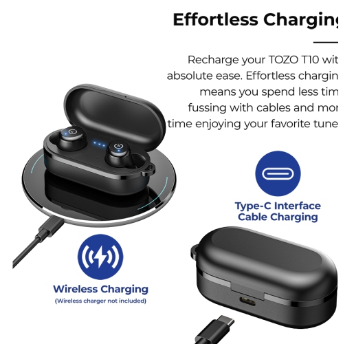 TOZO T10 mini Earbuds Support APP Customize 16 EQ In-Ear Noise Cancelling True Wireless-Black