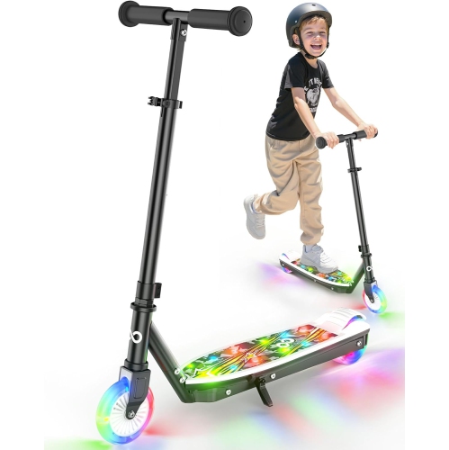 Trottinette électrique pour enfants de MIHOVER avec lumières LED, guidon réglable à 2 niveaux, vitesse de sécurité 8&nbsp;km/H, capteur de pied, pour