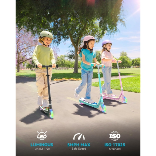 Trottinette électrique pour enfants de MIHOVER avec lumières LED, guidon réglable à 2 niveaux, vitesse de sécurité 8&nbsp;km/H, capteur de pied, pour