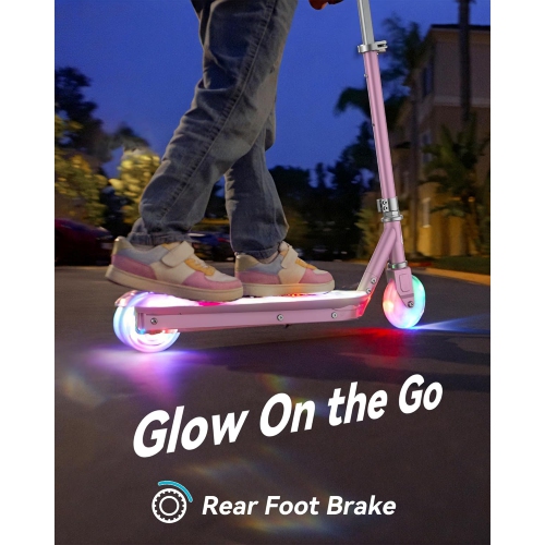 Trottinette électrique pour enfants de MIHOVER avec lumières LED, guidon réglable à 2 niveaux, vitesse de sécurité 8&nbsp;km/H, capteur de pied, pour