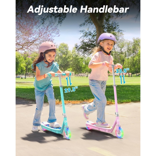 Trottinette électrique pour enfants de MIHOVER avec lumières LED, guidon réglable à 2 niveaux, vitesse de sécurité 8 km/H, capteur de pied, pour