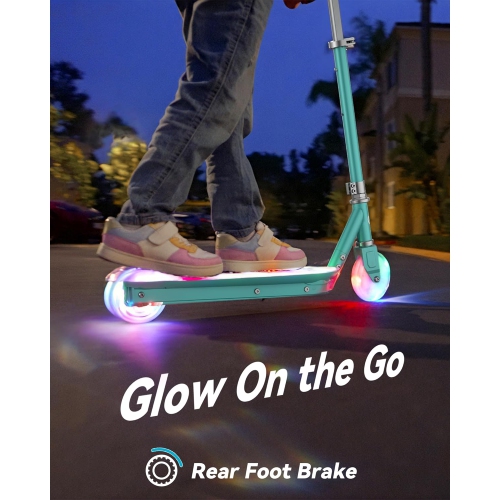 Trottinette électrique pour enfants de MIHOVER avec lumières LED, guidon réglable à 2 niveaux, vitesse de sécurité 8 km/H, capteur de pied, pour