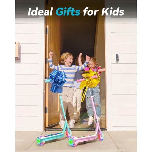 Trottinette électrique pour enfants de MIHOVER avec lumières LED, guidon réglable à 2 niveaux, vitesse de sécurité 8 km/H, capteur de pied, pour