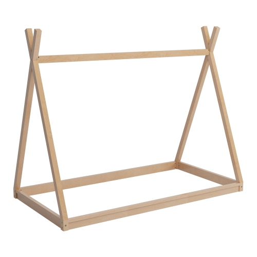 Tente lit jumeau en bois Kepooman pour enfants, lit bas de style Montessori - Naturel