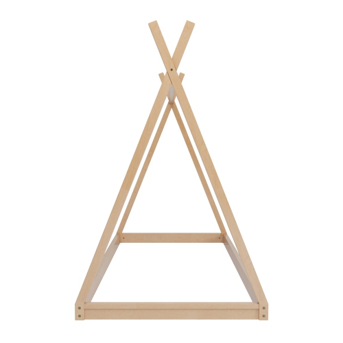 Tente lit jumeau en bois Kepooman pour enfants, lit bas de style Montessori - Naturel