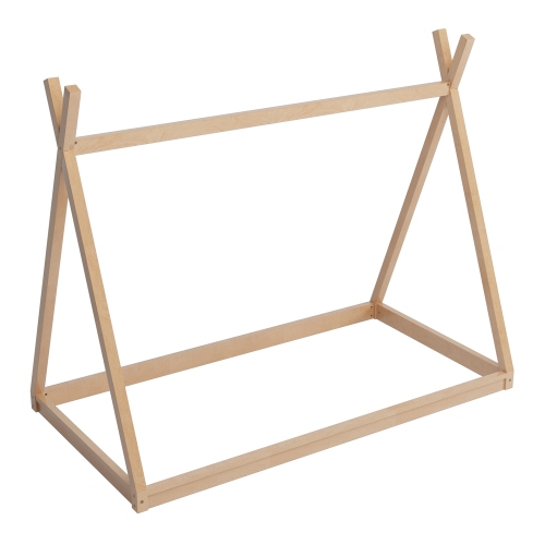 Tente lit jumeau en bois Kepooman pour enfants, lit bas de style Montessori - Naturel