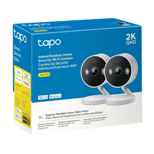 BOÎTE OUVERTE - Ensemble de 2 caméras de surveillance intérieures/extérieures Wi-Fi Tapo C120 de TP-Link