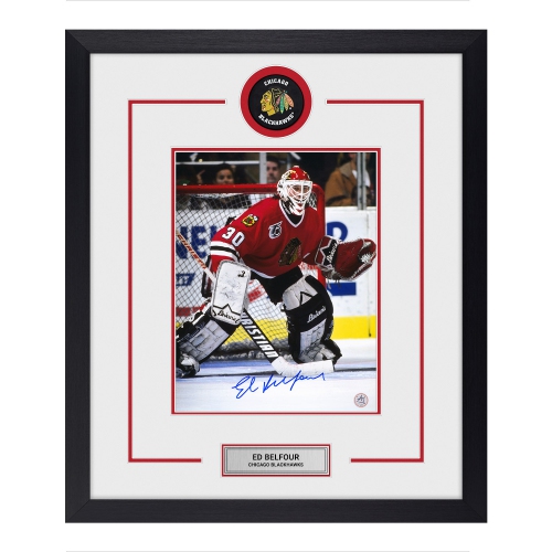 AJ SPORTS  Ed Belfour Autographed Chicago Hockey Puck Logo 23X27 Frame