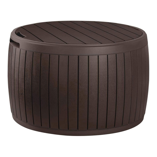 KETER  Circa 37Gal Round Patio Box Stylish Storage Table And Seating Resin In Brown Looks great and very functional