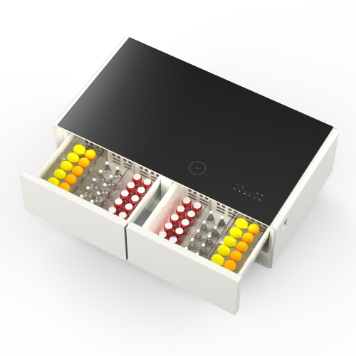 Table basse intelligente blanche de 51&nbsp;po Tavolo de Forno Evoluto â«&nbsp;Deux tiroirs de réfrigérateur, audio Bluetooth 5,0, chargement sans