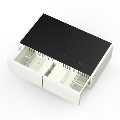 Table basse intelligente blanche de 51&nbsp;po Tavolo de Forno Evoluto â«&nbsp;Deux tiroirs de réfrigérateur, audio Bluetooth 5,0, chargement sans