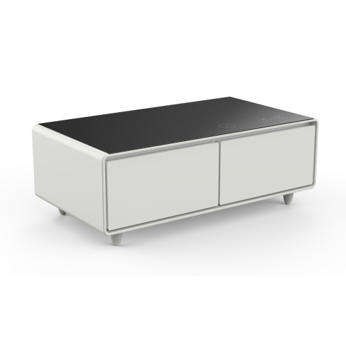 Table basse intelligente blanche de 51&nbsp;po Tavolo de Forno Evoluto â«&nbsp;Deux tiroirs de réfrigérateur, audio Bluetooth 5,0, chargement sans