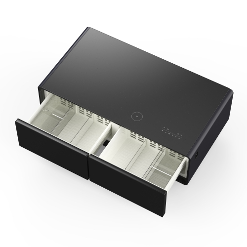 Table basse intelligente noire 51&nbsp;po Tavolo de Forno Evoluto â«&nbsp;Deux tiroirs de réfrigérateur, audio Bluetooth 5,0, chargement sans fil et