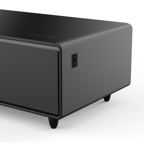 Table basse intelligente noire 51&nbsp;po Tavolo de Forno Evoluto â«&nbsp;Deux tiroirs de réfrigérateur, audio Bluetooth 5,0, chargement sans fil et