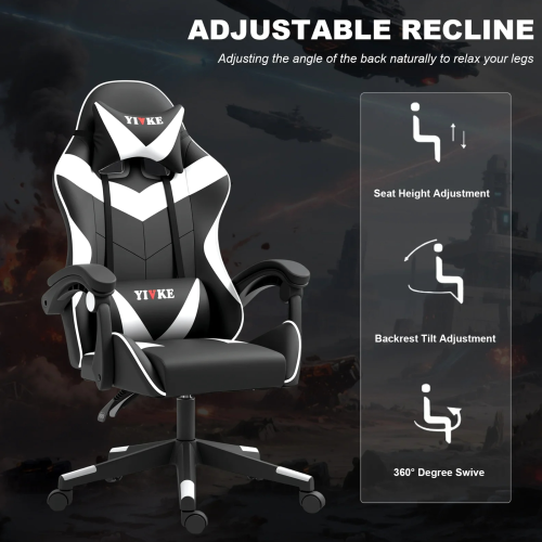 Fauteuil de jeu ergonomique Fauteuil d'ordinateur à dossier haut réglable style course avec appuie-tête et fauteuil de bureau à soutien lombaire