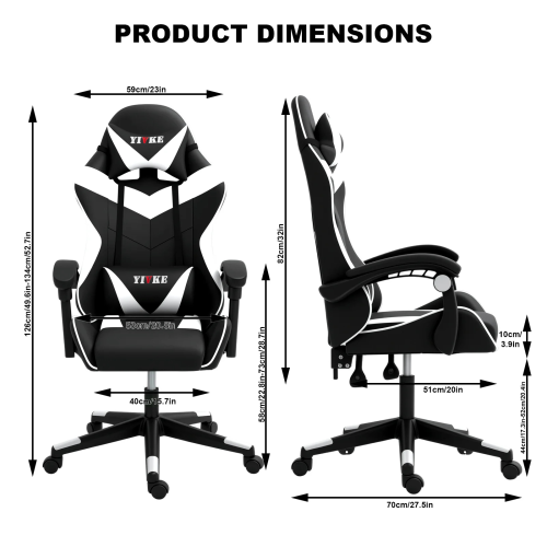 Fauteuil de jeu ergonomique Fauteuil d'ordinateur à dossier haut réglable style course avec appuie-tête et fauteuil de bureau à soutien lombaire