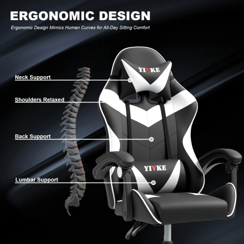 Fauteuil de jeu ergonomique Fauteuil d'ordinateur à dossier haut réglable style course avec appuie-tête et fauteuil de bureau à soutien lombaire