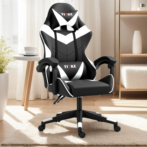 Fauteuil de jeu ergonomique Fauteuil d'ordinateur à dossier haut réglable style course avec appuie-tête et fauteuil de bureau à soutien lombaire