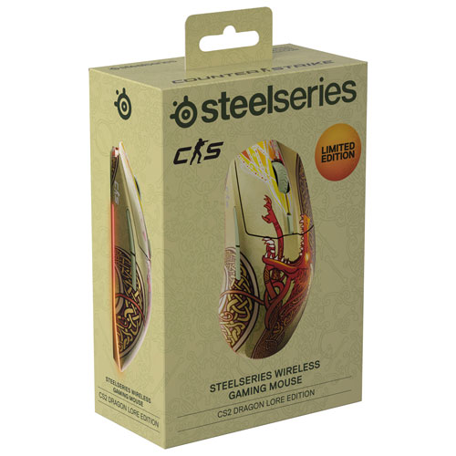 Souris de jeu optique Bluetooth 18 000 ppp édition CS2 Dragon Lore de SteelSeries - Beige/Rouge