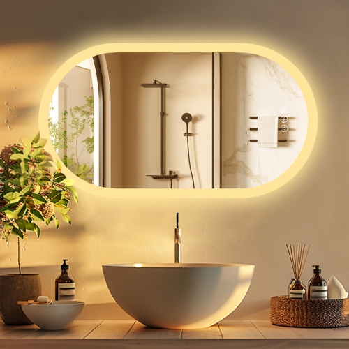 20 x 32 Inch LED Bathroom Mirror with Lights, Oval Anti-Fog Dimmable Wall Mounted Makeup Mirror with Front and Backlit, Modern Vanity Mirror with
