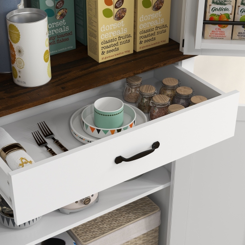 HOMCOM 71" Tall Pantry Cabinet, Farmhouse Kitchen Pantry with 6 Door Shelves and Drawer, Freestanding 4-Door Storage Cabinet with Adjustable Shelves,