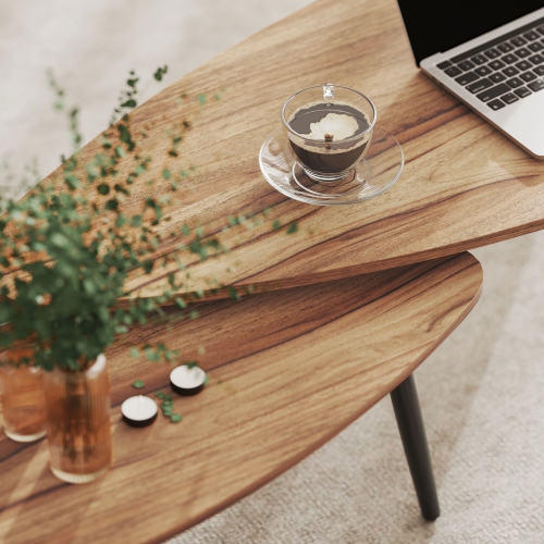 HOMCOM Nesting Coffee Tables Set of 2, Triangle End Tables with Steel Legs, Industrial Side Tables for Living Room, Bedroom, Brown