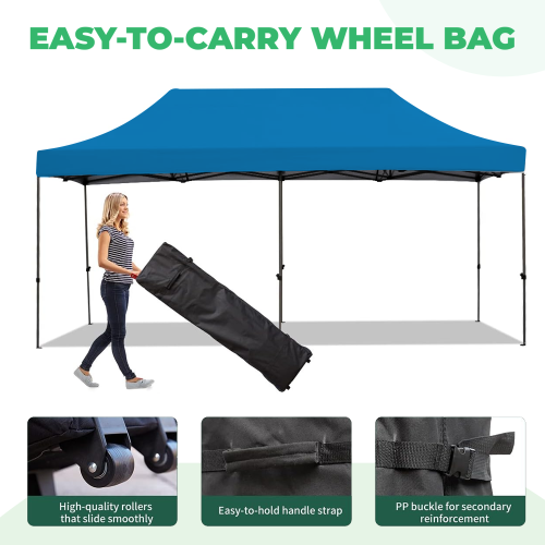 Tente d'extérieur escamotable instantanée de 10 x 20 pi d'EROMMY – Installation rapide, bleu – Abri portatif pour le camping, les fêtes et les