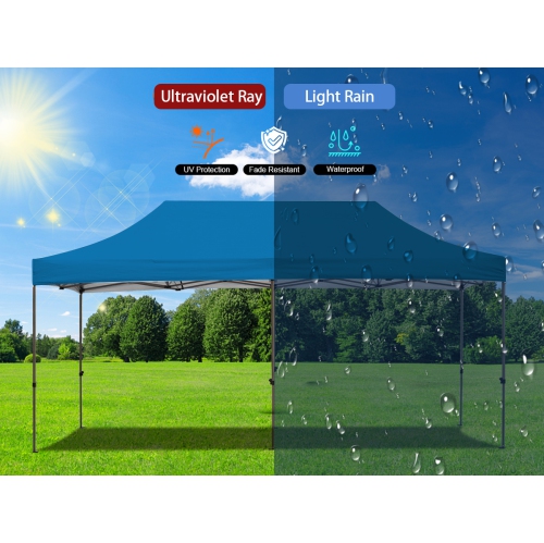 Tente d'extérieur escamotable instantanée de 10 x 20 pi d'EROMMY – Installation rapide, bleu – Abri portatif pour le camping, les fêtes et les