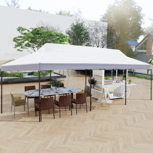 Tente escamotable de 10 x 30 pi d'EROMMY – Installation instantanée, portative et robuste pour le camping extérieur, marchés – Blanc