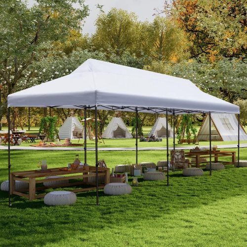 Tente escamotable de 10 x 30 pi d'EROMMY – Installation instantanée, portative et robuste pour le camping extérieur, marchés – Blanc