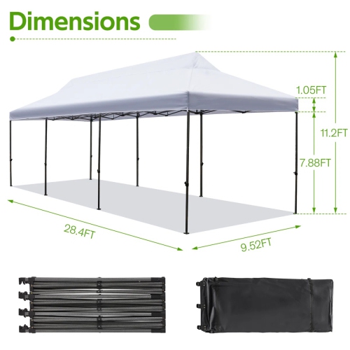 Tente escamotable de 10 x 30 pi d'EROMMY – Installation instantanée, portative et robuste pour le camping extérieur, marchés – Blanc