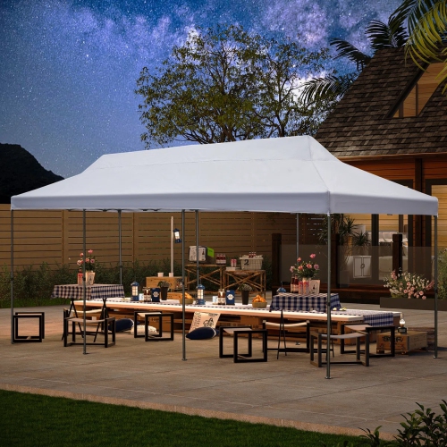 Tente escamotable de 10 x 30 pi d'EROMMY – Installation instantanée, portative et robuste pour le camping extérieur, marchés – Blanc