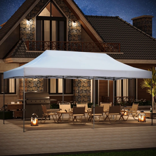Tente d'extérieur escamotable instantanée de 10 x 20 pi d'EROMMY – Installation rapide, blanc – Abri portatif pour le camping, les fêtes et les