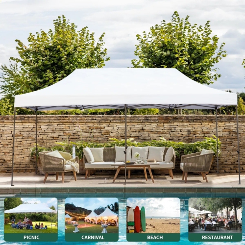 Tente d'extérieur escamotable instantanée de 10 x 20 pi d'EROMMY – Installation rapide, blanc – Abri portatif pour le camping, les fêtes et les