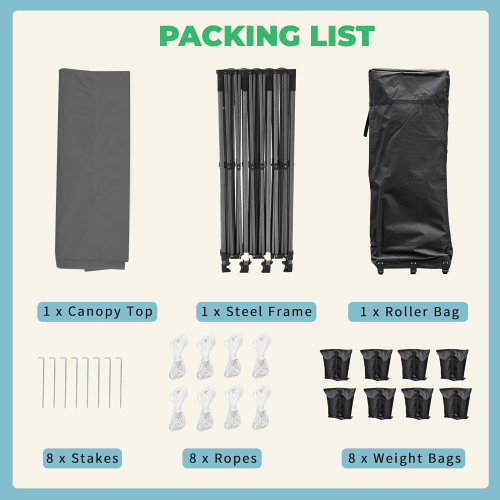 Tente escamotable de 10 x 30 pi d'EROMMY – Installation instantanée, portative et robuste pour le camping extérieur, marchés – Gris