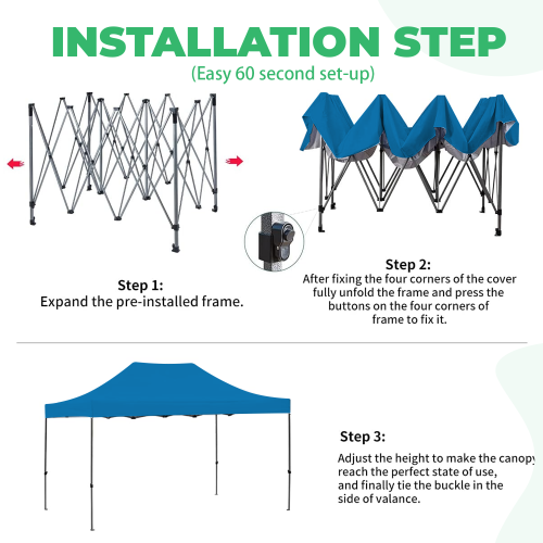 EROMMY 10'x15' Instant Pop-Up Canopy Tent – Easy Setup, Blue – Outdoor Shelter for Camping & Backyard