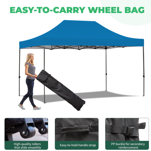 EROMMY 10'x15' Instant Pop-Up Canopy Tent – Easy Setup, Blue – Outdoor Shelter for Camping & Backyard
