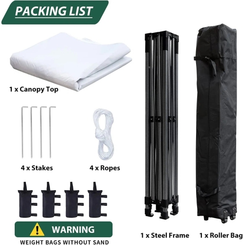 Tente à auvent escamotable instantanée de 10 x 15 pi d'EROMMY – Installation facile, blanc – Abri extérieur pour le camping et la cour arrière