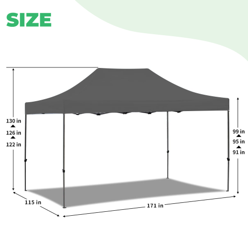 Tente à auvent escamotable instantanée de 10 x 15 pi d'EROMMY – Installation facile, gris – Abri extérieur pour le camping et la cour arrière