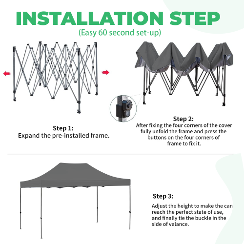 Tente à auvent escamotable instantanée de 10 x 15 pi d'EROMMY – Installation facile, gris – Abri extérieur pour le camping et la cour arrière