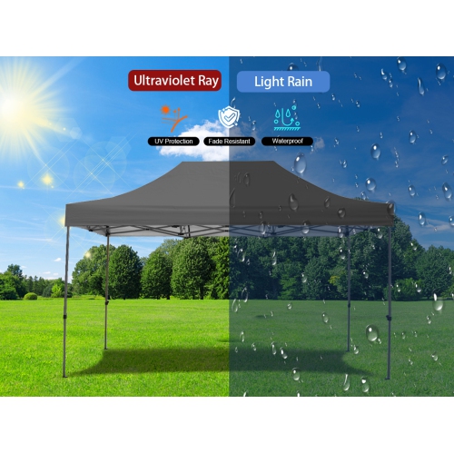 Tente à auvent escamotable instantanée de 10 x 15 pi d'EROMMY – Installation facile, gris – Abri extérieur pour le camping et la cour arrière