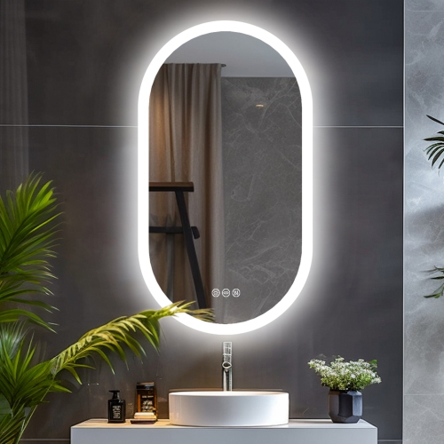 20 x 40 Inch LED Bathroom Mirror with Lights, Oval Anti-Fog Dimmable Wall Mounted Makeup Mirror with Front and Backlit, Modern Vanity Mirror with