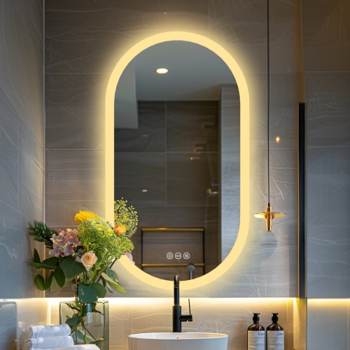 20 x 40 Inch LED Bathroom Mirror with Lights, Oval Anti-Fog Dimmable Wall Mounted Makeup Mirror with Front and Backlit, Modern Vanity Mirror with