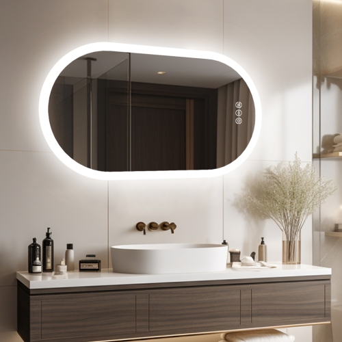 20 x 40 Inch LED Bathroom Mirror with Lights, Oval Anti-Fog Dimmable Wall Mounted Makeup Mirror with Front and Backlit, Modern Vanity Mirror with